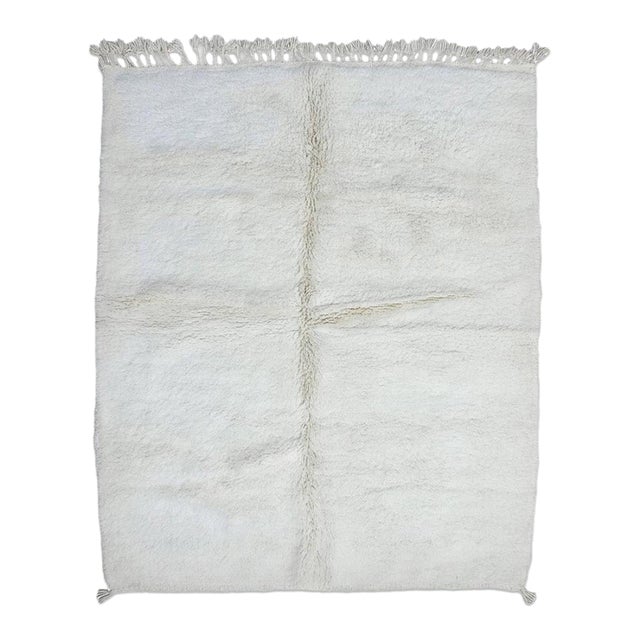 White Moroccan Solid Wool Rug - 8.3 X 6.6 Ft For Sale