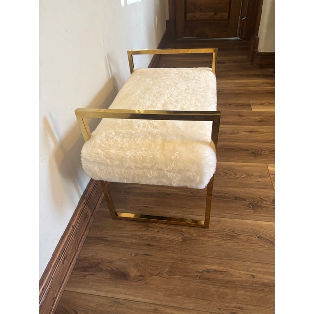 Jonathan Adler Jonathan Adler Modern Goldfinger Brass & Faux Fur Ottoman / Stool For Sale - Image 4 of 7