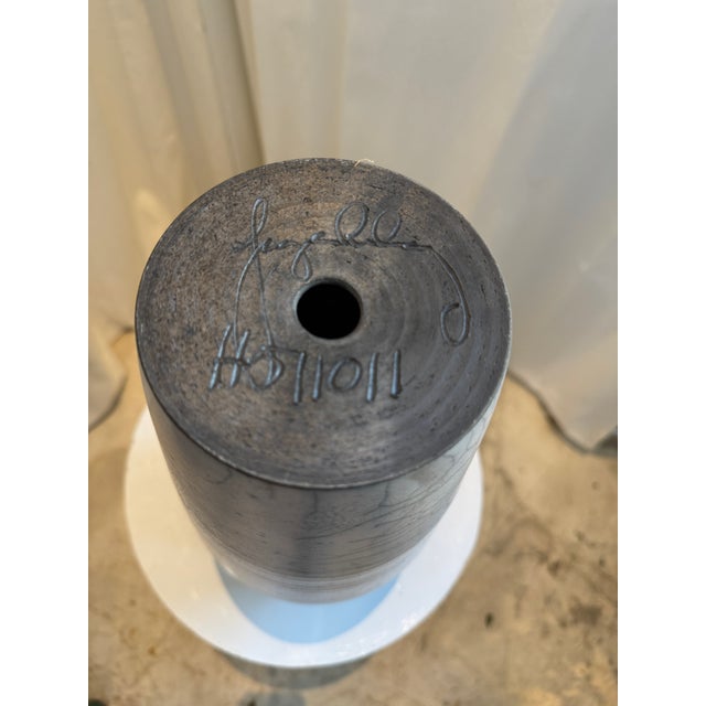 Late 20th Century Handcrafted Raku Ceramic Vase With Crackled Glaze and Drainage Hole For Sale - Image 4 of 10