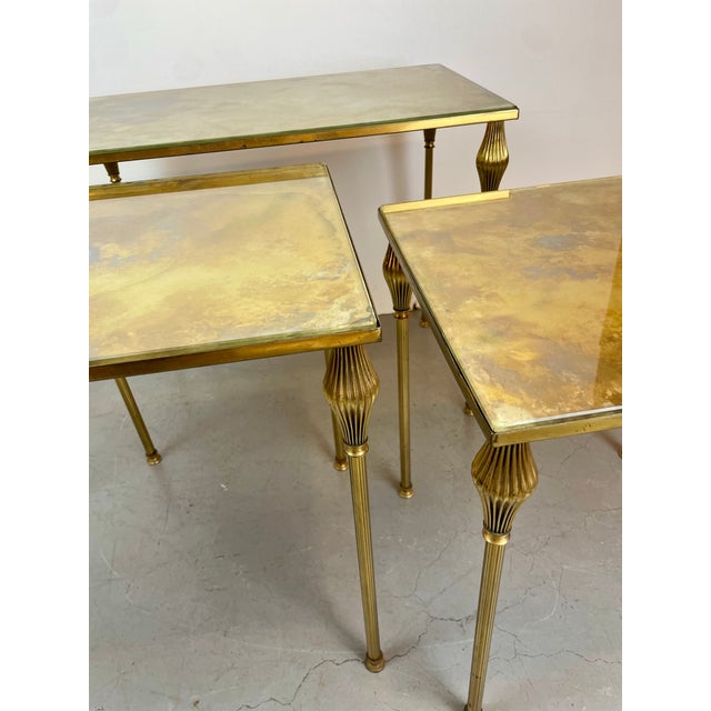 Brass Nesting Tables from Maison Baguès, France, 1950s, Set of 3 For Sale - Image 11 of 14