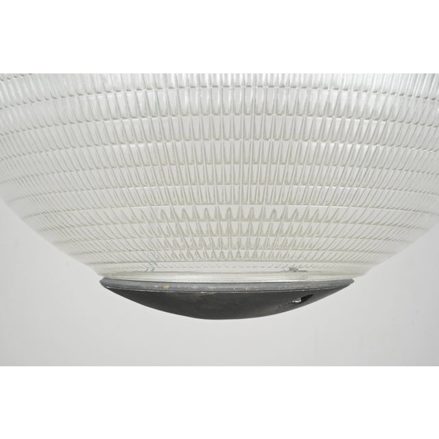 Metal Mid 20th Century Restored 20 In. Holophane Glass Paris Street Light Pendant Fixture For Sale - Image 7 of 14