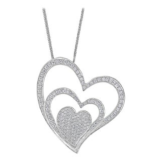 3.6 Ct Diamond 3 Heart Pendant or Necklace 18 K White Gold With 14 K Gold Chain For Sale