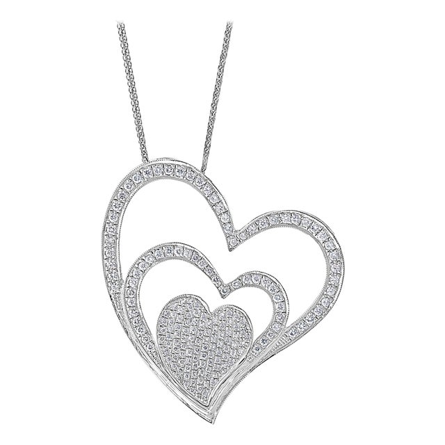 3.6 Ct Diamond 3 Heart Pendant or Necklace 18 K White Gold With 14 K Gold Chain For Sale