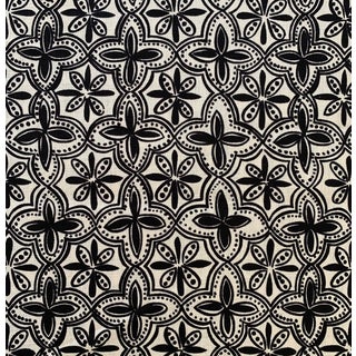 MM Designs Black & Cream Diagonal Quatrefoil Medallion Cotton Linen Blend Fabric- 1.33 Yards For Sale