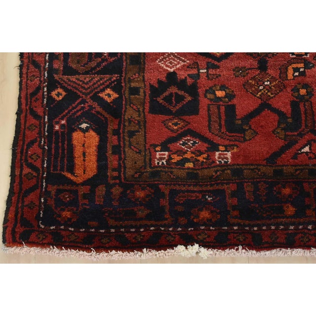 Hamedan Rug 4’2” X 7’4” Blue Wool Vintage Tribal Hand-Knotted Oriental Carpet For Sale - Image 11 of 14