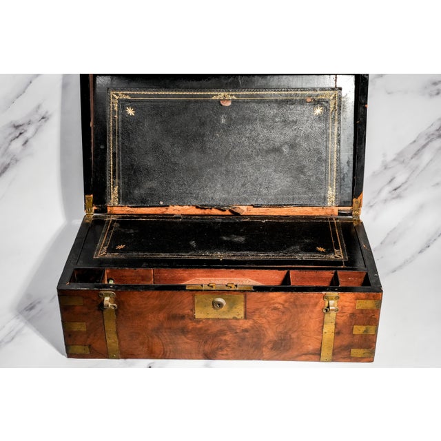 Incredible Large Victorian Antique Brass and Wood Writing Slope Box Lap Desk English Country Home Decor For Sale - Image 13 of 18
