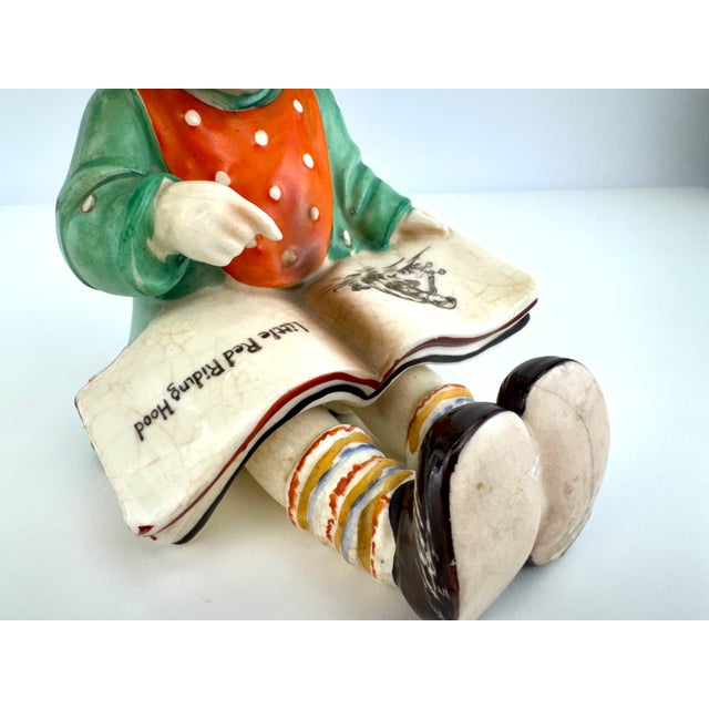 1950s Japanese Ceramic Boy Musician & Little Red Riding Hood Girl Figurines, a Pair For Sale - Image 4 of 14