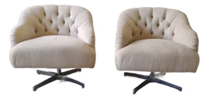 1970s Ward Bennett in the Manner Of, Pair of Tufted Swivel MCM Chairs