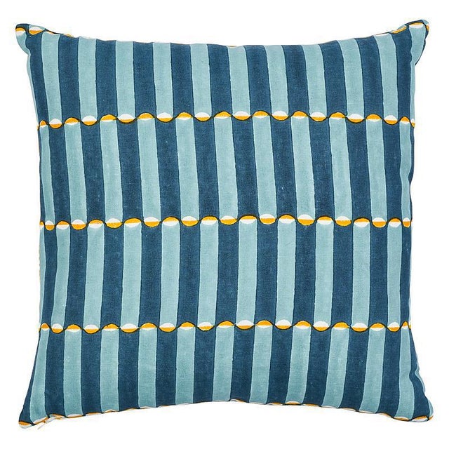 Contemporary Schumacher X Molly Mahon Pattee & Luna 18" Pillow in Tumeric & Blue For Sale - Image 3 of 3