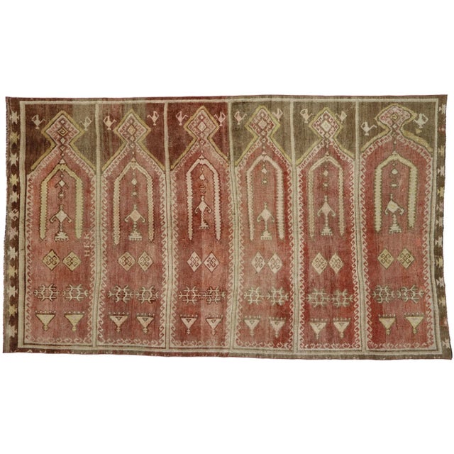 Vintage Turkish Oushak Saph Prayer Rug, 05'07 X 09'03 For Sale - Image 9 of 11