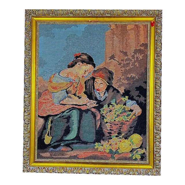 Grand-Sized Framed Margot De Paris Needlepoint After Murillo, “The Little Fruit Sellers,” 30" For Sale