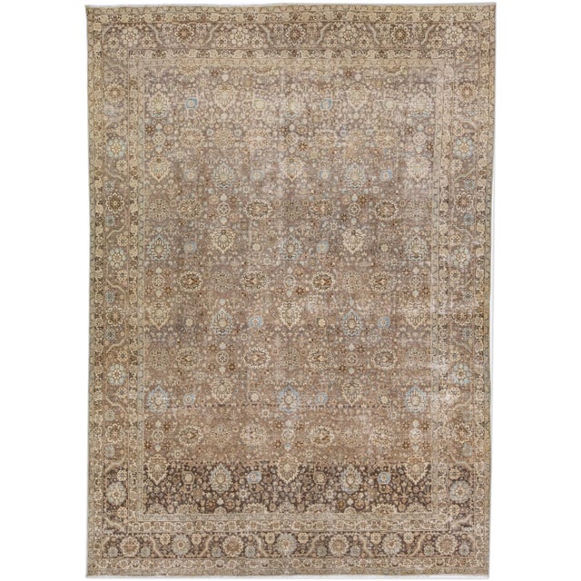 Textile 1960s Handmade Gray Antique Persian Tabriz All-Over Wool Rug For Sale - Image 7 of 7