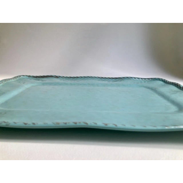 Vintage Tiffany Blue Rope Edge Melamine Serving Tray For Sale - Image 4 of 10