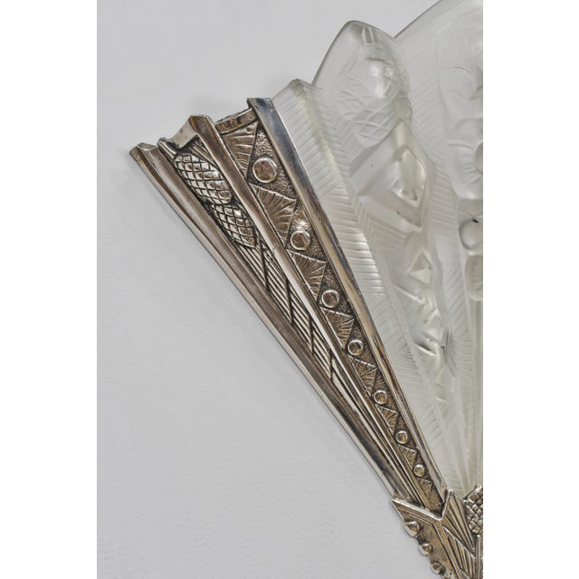 Metal 1930s Noverdy French Art Deco Floral Fan Wall Sconces - A Pair For Sale - Image 7 of 11