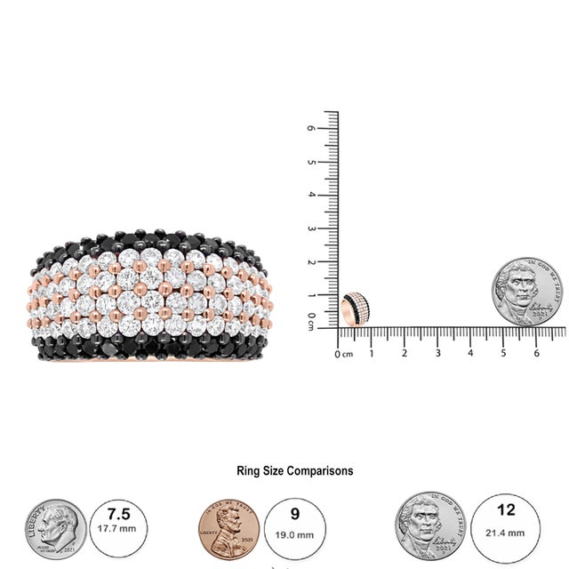 18K Rose Gold 2 1/5 Cttw Black and White Diamond 6 Row Band Ring (F-G and Black Color, VS1-VS2 Clarity) - Ring Size 7 For Sale In New York - Image 6 of 6