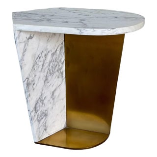 Jonathan Charles Modern Carrara Marble and Brass Fusion Accent Table For Sale