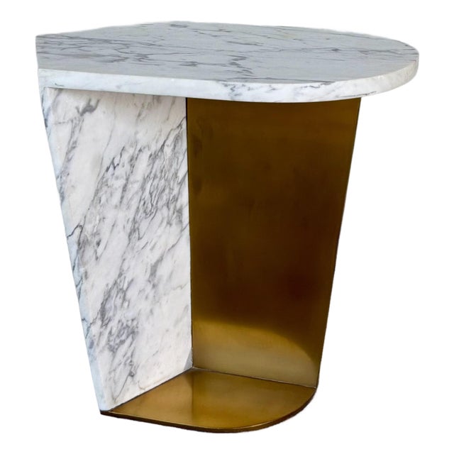 Jonathan Charles Modern Carrara Marble and Brass Fusion Accent Table For Sale