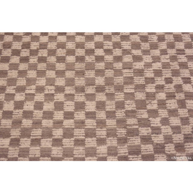 Modern Large Neutral Earthy Grey Geometric Checkerboard Design Modern Area Rug For Sale - Image 3 of 7