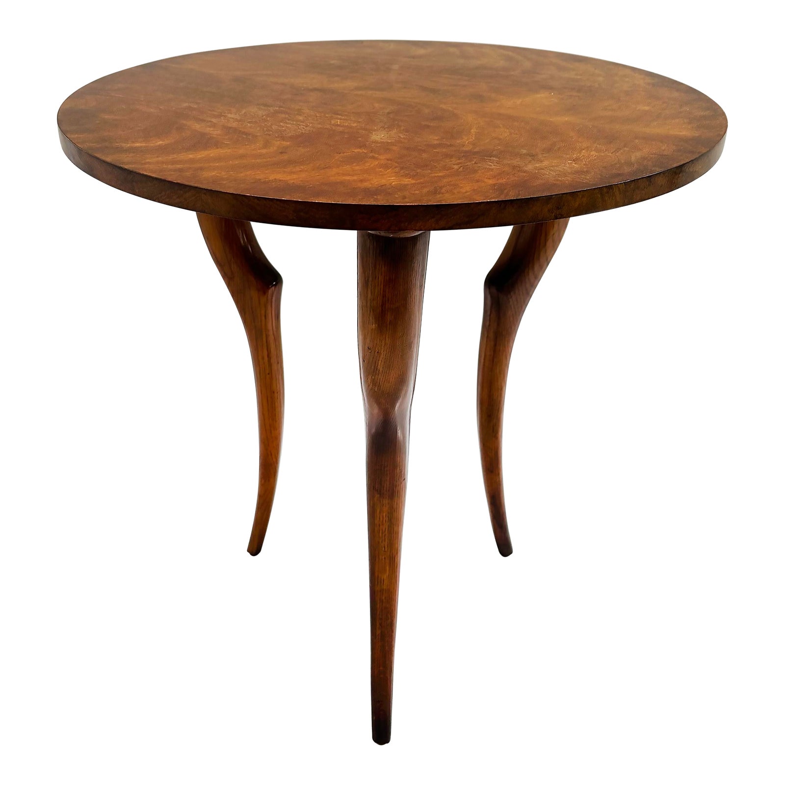 Late 20th Century Vintage Burl Side Table With 3 Graceful Antelope