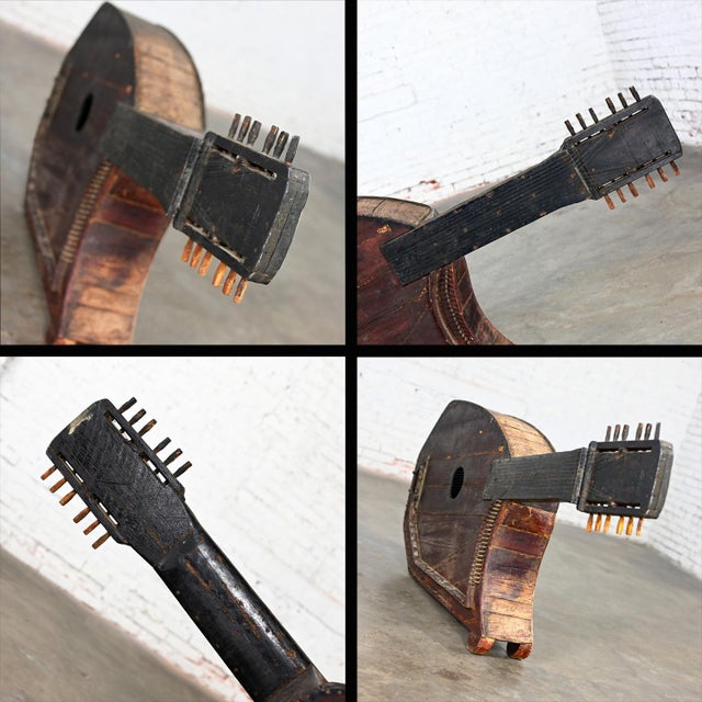 1850-1950 Folk Art Rustic Wood Guitar Harp Decorative Wall Hanging or Sculpture For Sale - Image 10 of 12