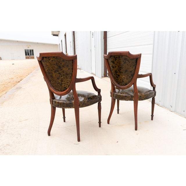 Early 20th Century Federal Style Shield Back Chairs With Faux Tortoise Leather Seats, Pair For Sale - Image 13 of 13