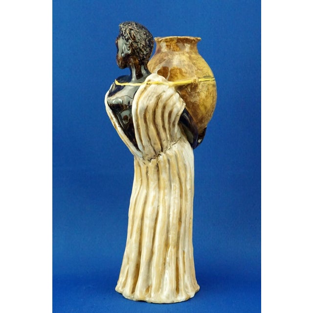 20th Century Majolica Ceramic Sculpture of Woman with Vase from Tanagra Rome, Italy For Sale - Image 4 of 18