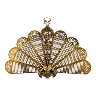 Late 19th to Early 20th Century French Brass Peacock Fireplace Screen For Sale