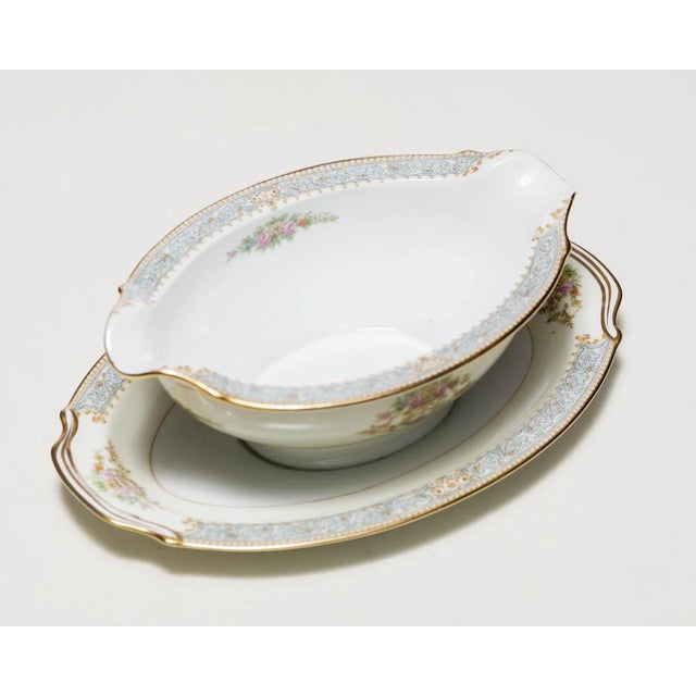 Noritake Vintage 1947 Noritake Rose Gravy Boat With Attached Plate - 2 Pieces For Sale - Image 4 of 7