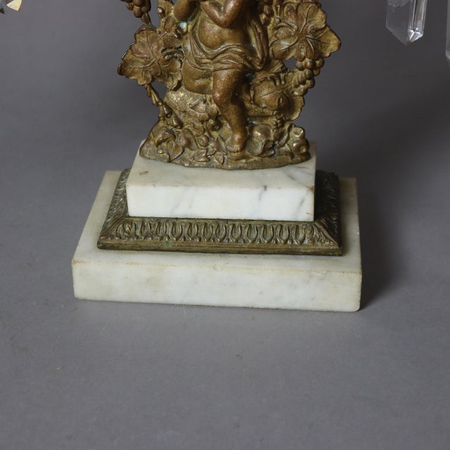 Antique Bronze, Crystal & Marble Figural Girandole Set with Cherubs C1890 Measures- 1 + 3 - 16.75"H x 5.75"W x 3.75"D; 2 -...