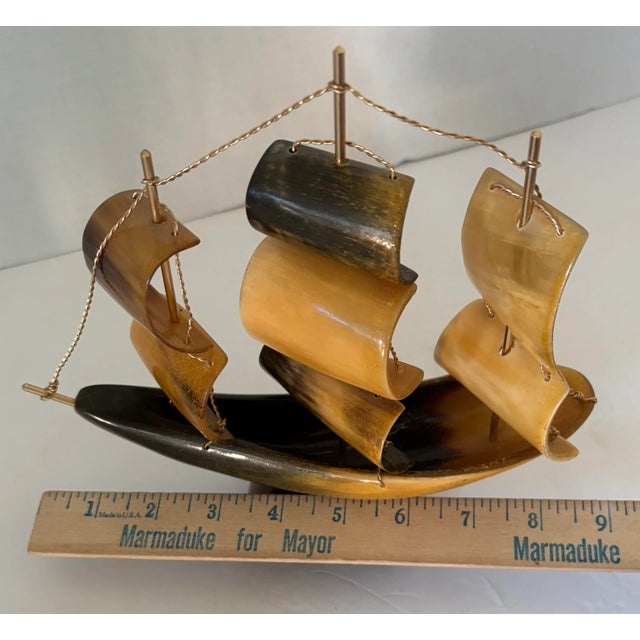1970s Vintage MCM Hull Schooner Sailboat Nautical Tabletop Sculpture 8” Tall For Sale - Image 5 of 9