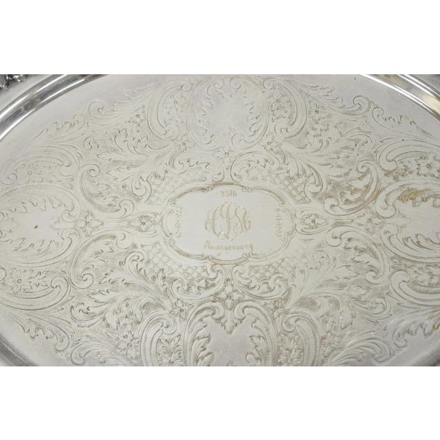 Metal Vintage Sheffield Victorian Silver Plated Oval Platter Tray 25th Anniversary For Sale - Image 7 of 18