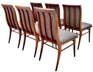 Vintage Mid-Century Sculptural Walnut Dining Chairs With Sabre Legs, Set of 6