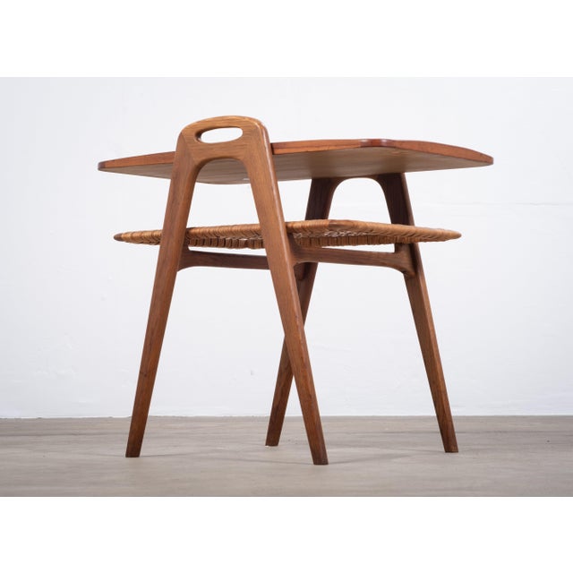 Danish Teak Serving Trolley with Woven Shelf, 1960s For Sale - Image 4 of 9