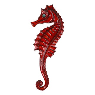 Belgian Ceramic Red Seahorse Plaque by André Bayer, 1960s For Sale