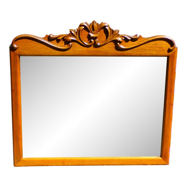 Antique Carved Solid Oak Framed Beveled Mirror For Sale
