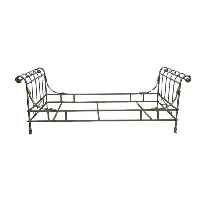 French Vintage French Daybed Steel and Brass in the Manner of Maison Jansen For Sale - Image 3 of 11