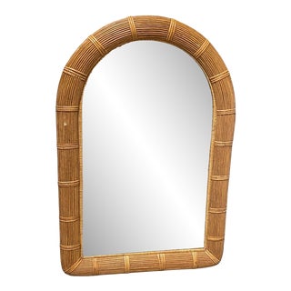 Restored Arched Pencil Reed Rattan Wall Mirror With Wrapping For Sale