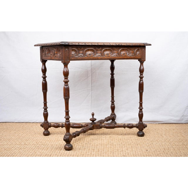 Spanish Antique Carved Oak Side Table For Sale - Image 3 of 10