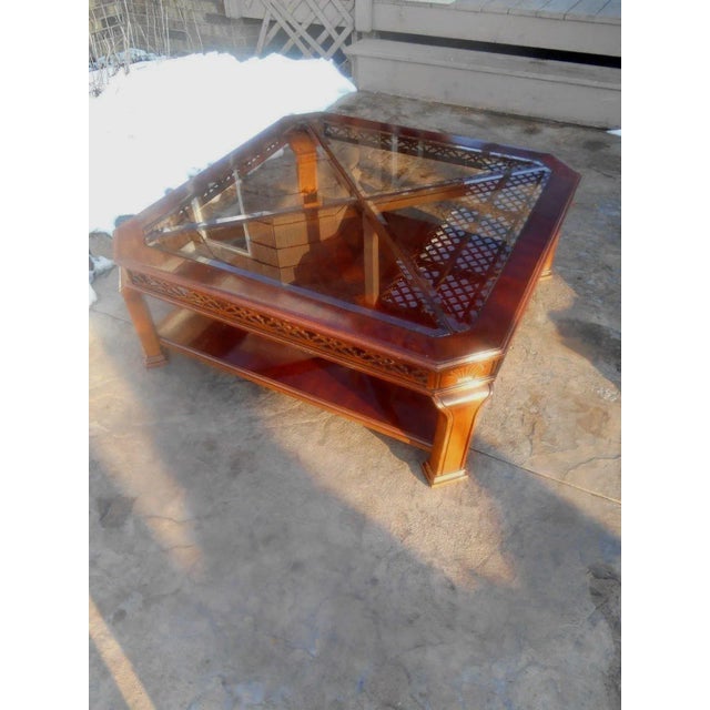 Mid-Century Modern Mahogany & Beveled Smoke Glass Coffee Table For Sale - Image 4 of 10