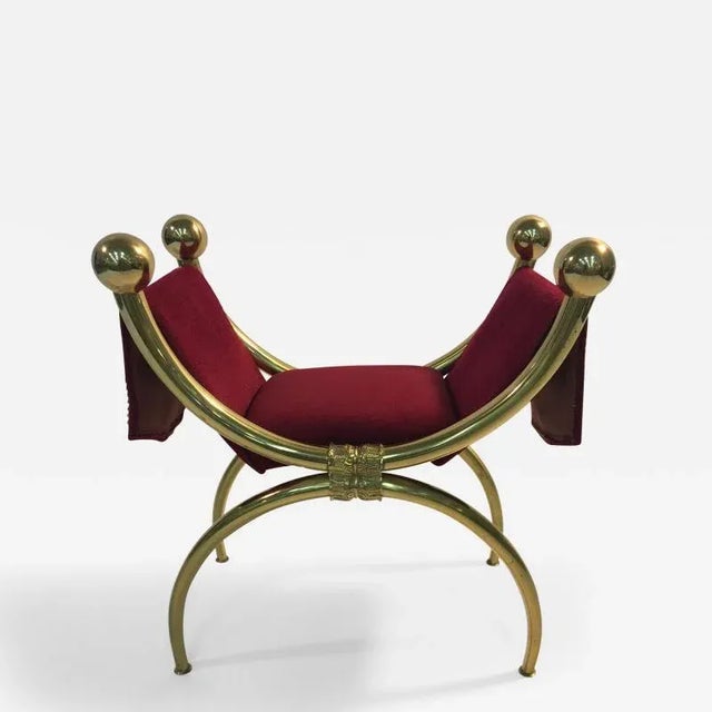 Red Italian Polished Brass Vanity Stool in the Manner of Gio Ponti For Sale - Image 8 of 8