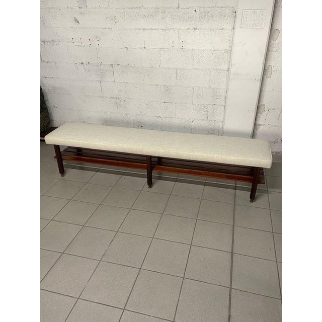 Large Vintage Bench in Teak and Fabric, 1960s For Sale - Image 16 of 18