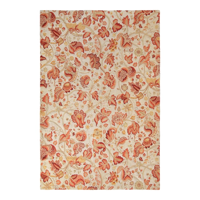 Rug & Kilim’s Tudor Style Rug in Beige, Red & White Floral Pattern For Sale