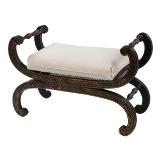 European Crossroads John Richard Bench Window Seat Cane Eboinized Gilt 1970s For Sale