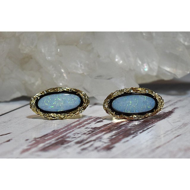 Modern 1980s Unique Opal and 14k Yellow Gold Cufflinks, A Pair For Sale - Image 3 of 18