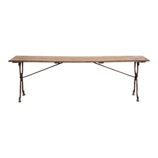 Early 20th Century French Antique Table With Wood Top and Iron Base For Sale