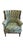 This charming pair of vintage wingback armchairs features coordinating floral upholstery in shades of blue, green, and...