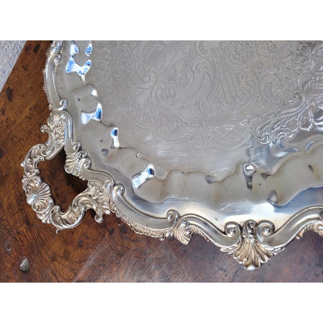 Vintage Silver Metal Tray For Sale - Image 11 of 17