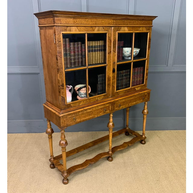 Marquetry Inlaid Burr Walnut Bookcase, 1910s For Sale - Image 17 of 18