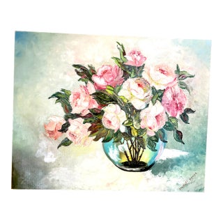 Vintage Oil Still Life Floral Painting For Sale