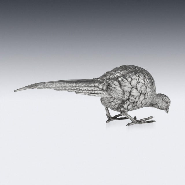1920s 20th Century Italian Silver Pheasant Statues, 1920s, Set of 2 For Sale - Image 5 of 18